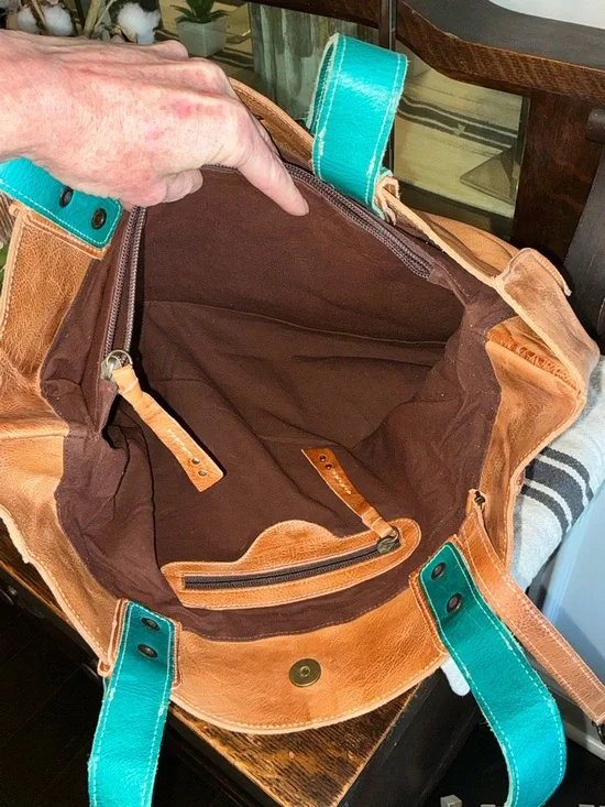 NWOT Bed Stu Leather Arlington Tan Rustic Teal DD Tote Shoulder Bag Retail $365 - Picture 10 of 13